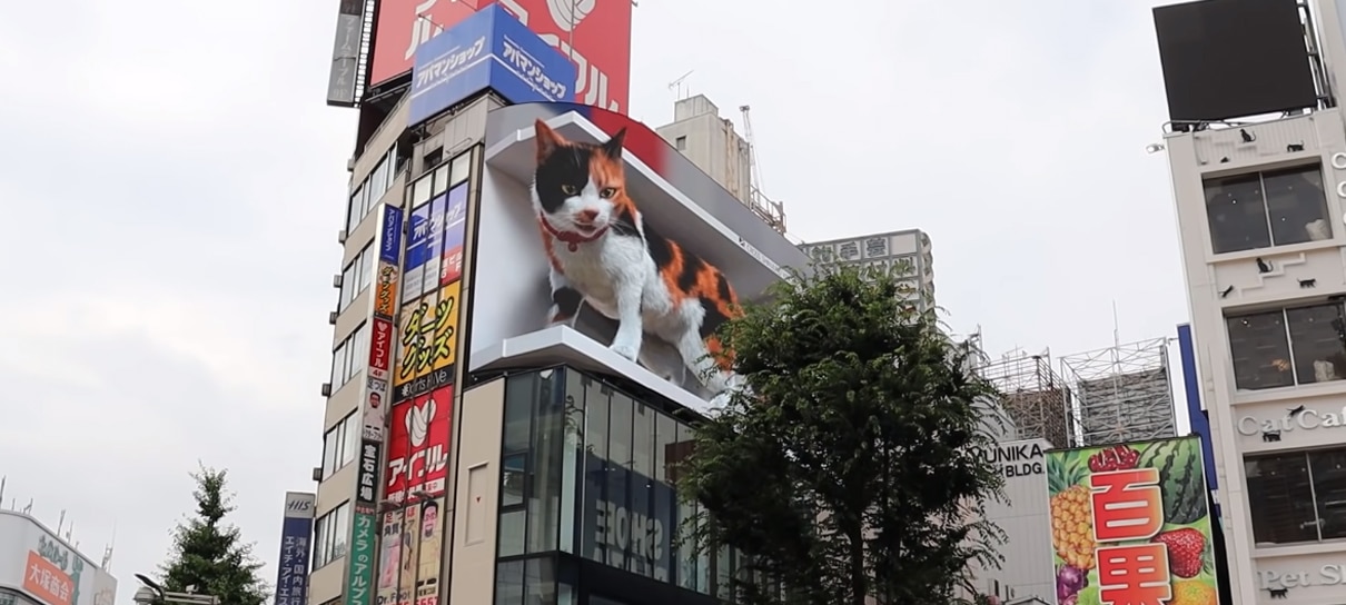 Gatinha gigante e altamente realista aparece em cruzamento de Tóquio