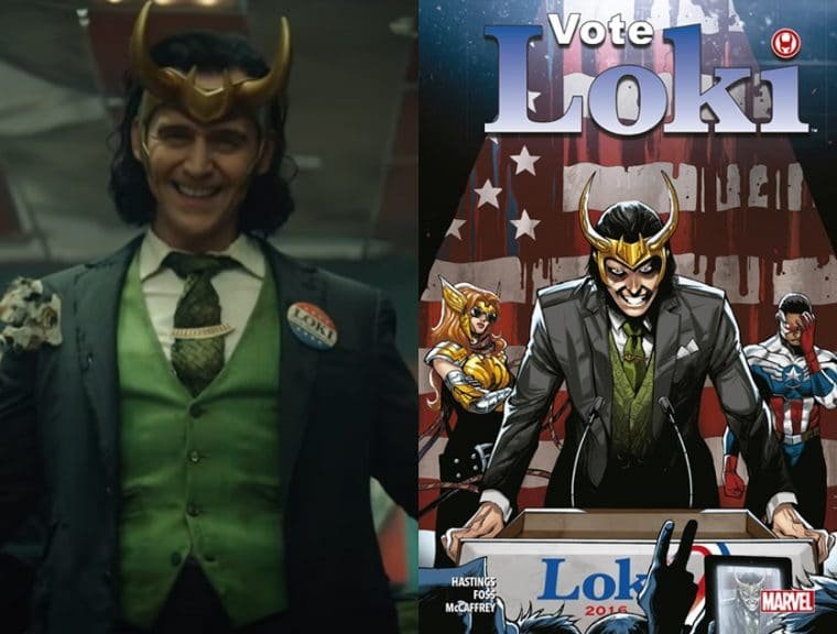 Loki na série e capa da HQ Vote Loki (Divulgação/Marvel)