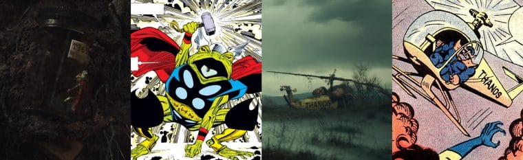 Thor Sapo e helicóptero do Thanos nas HQs e na série Loki (Divulgação/Marvel)