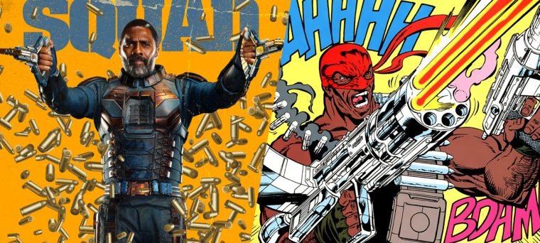 Montagem com Idris Elba e Sanguinário nas HQs (Divulgação/DC)