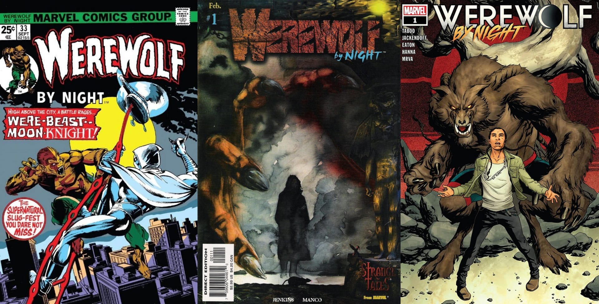 Capas das diferentes versões da HQ Werewolf By Night