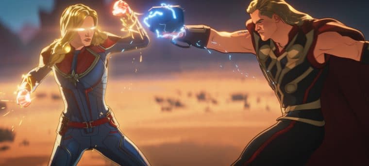 Capitã Marvel e Thor no sétimo episódio de What If...? (Divulgação)
