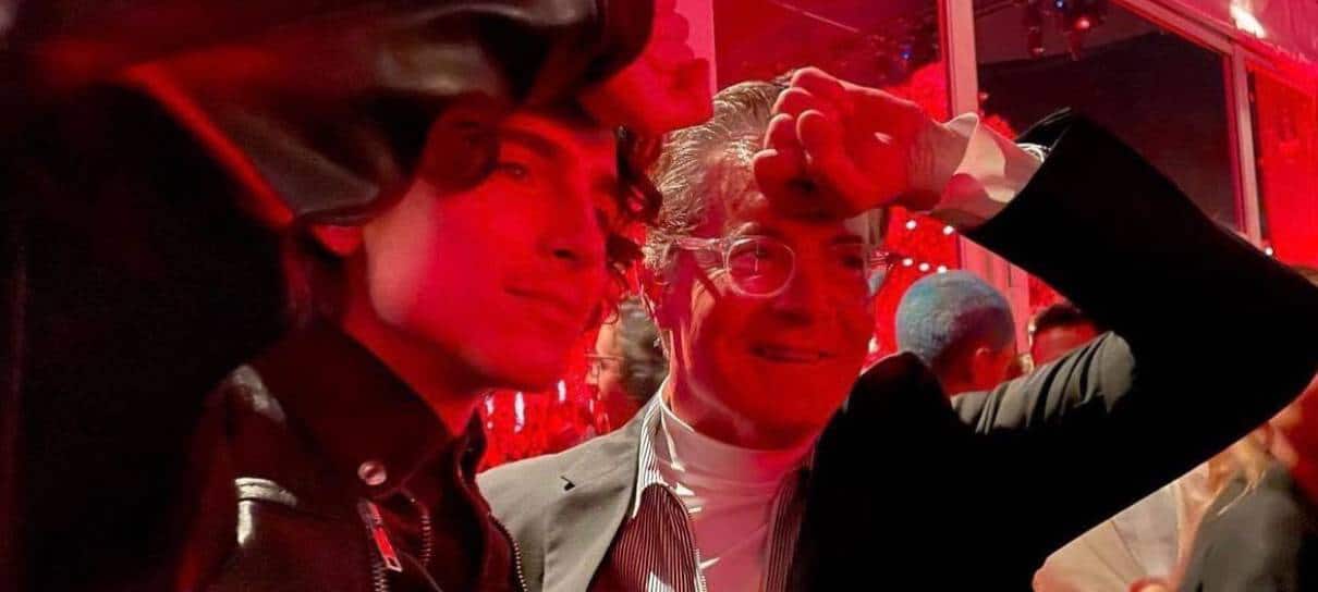 Foto mostra encontro entre Kyle MacLachlan e Timothée Chalamet, atores de Paul Atreides