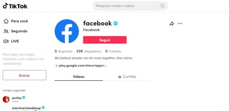 Pefil do Facebook no TikTok