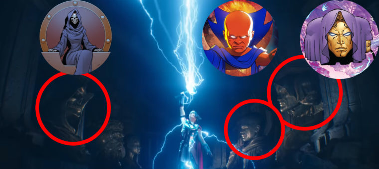 Poderosa Thor e estátuas de Vigia, Morte e Tribunal Vivo