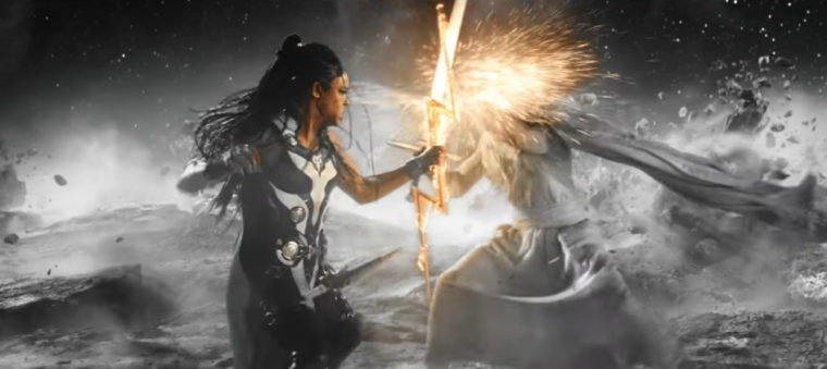 Valquiria e Gorr em Thor Amor e Trovão