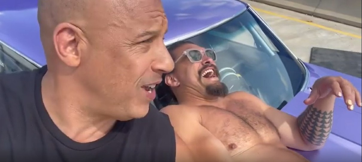 Vin Diesel e Jason Momoa sem camisa se divertem no set de Velozes e Furiosos 10