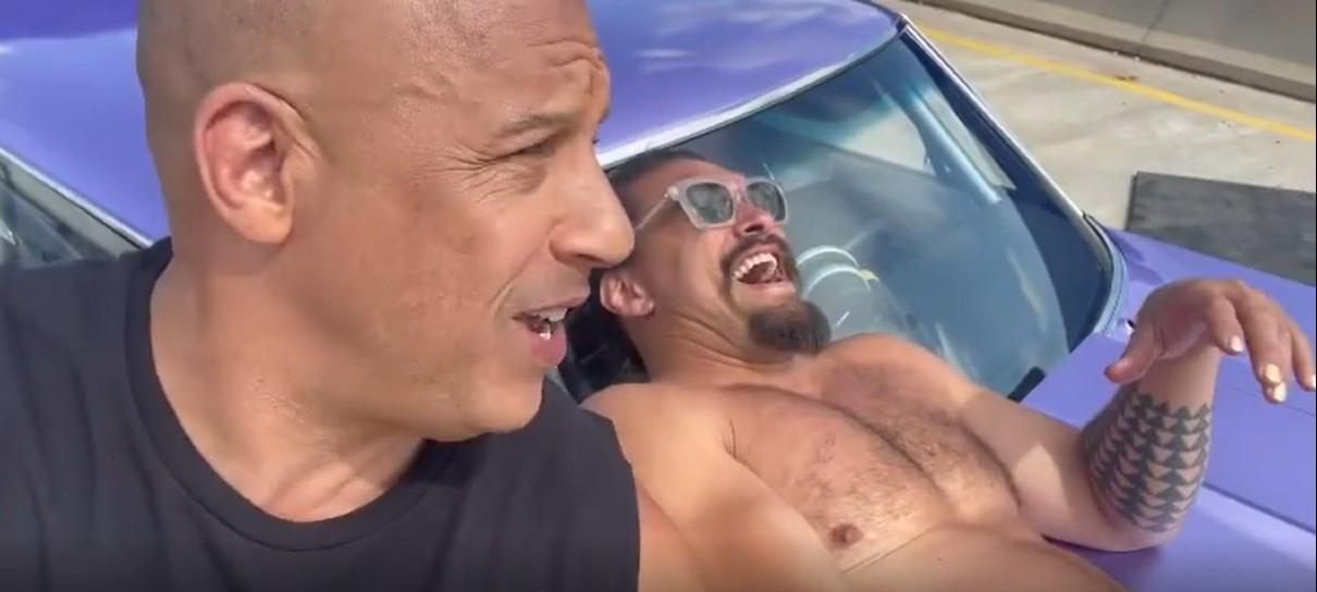 Vin Diesel e Jason Momoa sem camisa se divertem no set de Velozes e Furiosos 10