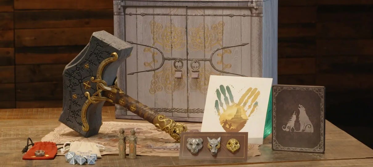 Edição de colecionador de God of War Ragnarok terá réplica do Mjolnir e dados de RPG