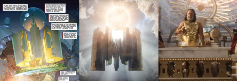 Cidade da Onipotência nas HQs e no filme Thor Amor e Trovão, onde está o deus Zeus