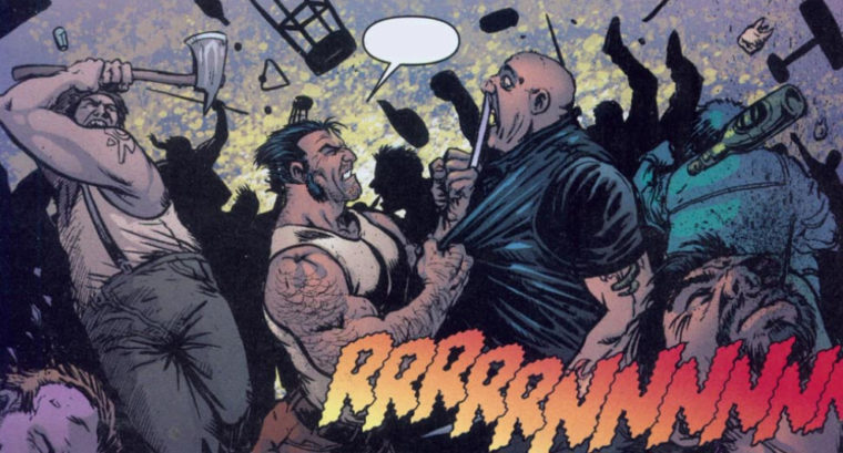Wolverine lutando em bar na HQ do Justiceiro