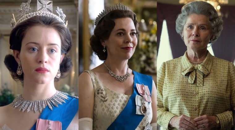 Claire Foy, Olivia Colman e Imelda Staunton em The Crown