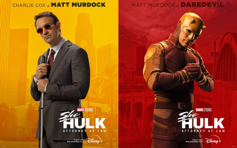 Cartazes de Mulher-Hulk com Matt Murdock e Demolidor