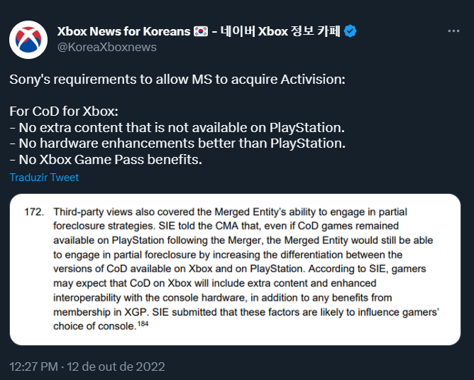 O que estão achando da atualização do CADE no processo de aquisição da  Activision/Blizzard pela Microsoft? e o que acham das respostas tanto da  Sony quanto Microsoft aos questionamentos do CADE ?