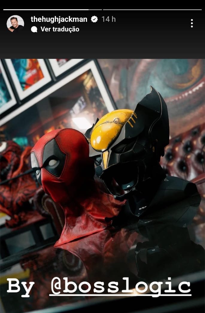 Hugh Jackman compartilha arte com máscaras de Deadpool e Wolverine produzida por BossLogic (Reprodução/Hugh Jackman/Instagram)