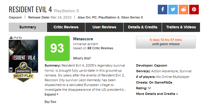 Game-se on X: RESIDENT EVIL 4 Remake está com nota 93 no Metacritic!!!   / X