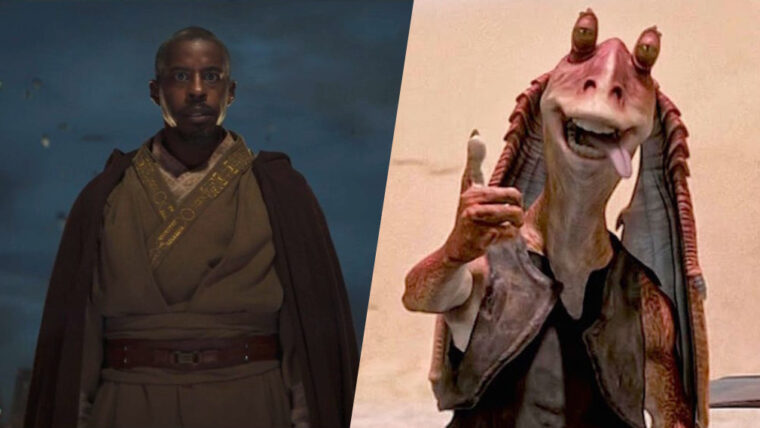 Ahmed Best como o Jedi Kelleran Beg e como Jar Jar Binks (LucasFilm/Reprodução)
