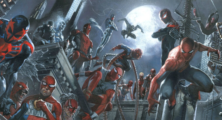 Arte de Gabriele Dell'Otto para o Aranhaverso das HQs (Marvel/Divulgação)