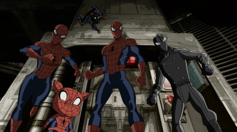 Reunião de versões alternativas do Homem-Aranha em Ultimate Homem-Aranha (Marvel/Divulgação)