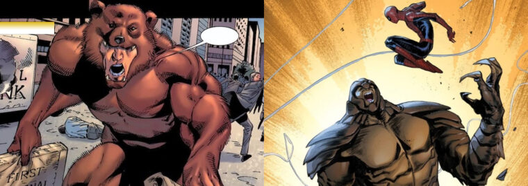 Montagem com artes dos vilões Urso e Armadílio nas HQs (Marvel/Reprodução)