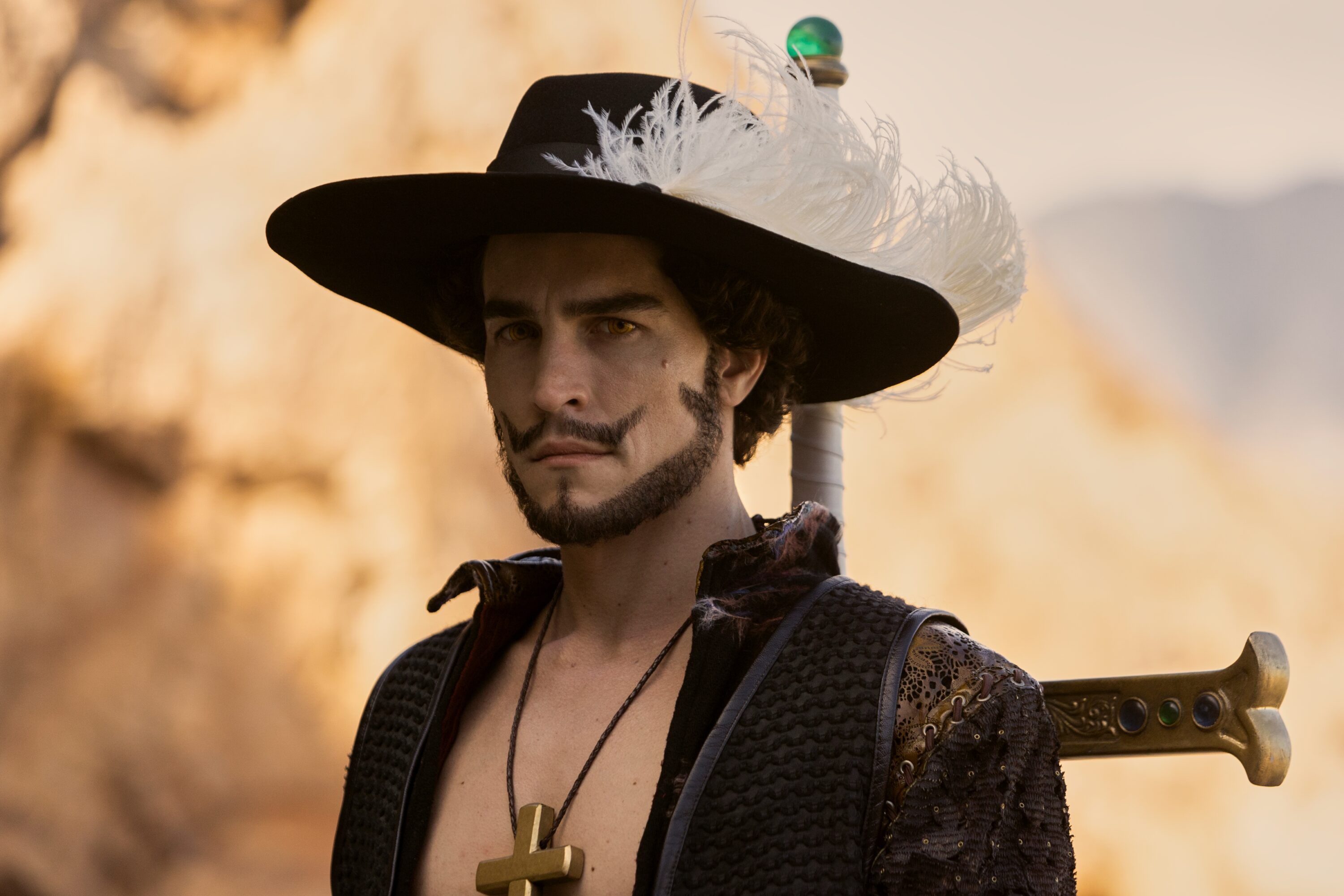 One Piece. Steven Ward as Mihawk in season 1 of One Piece. Cr. Casey Crafford/Netflix © 2023