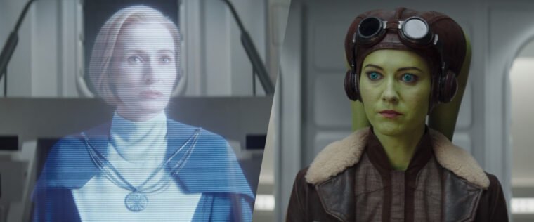 Montagem com fotos de Mon Mothma e Hera Syndulla em cena de Ahsoka (LucasFilm/Reprodução)