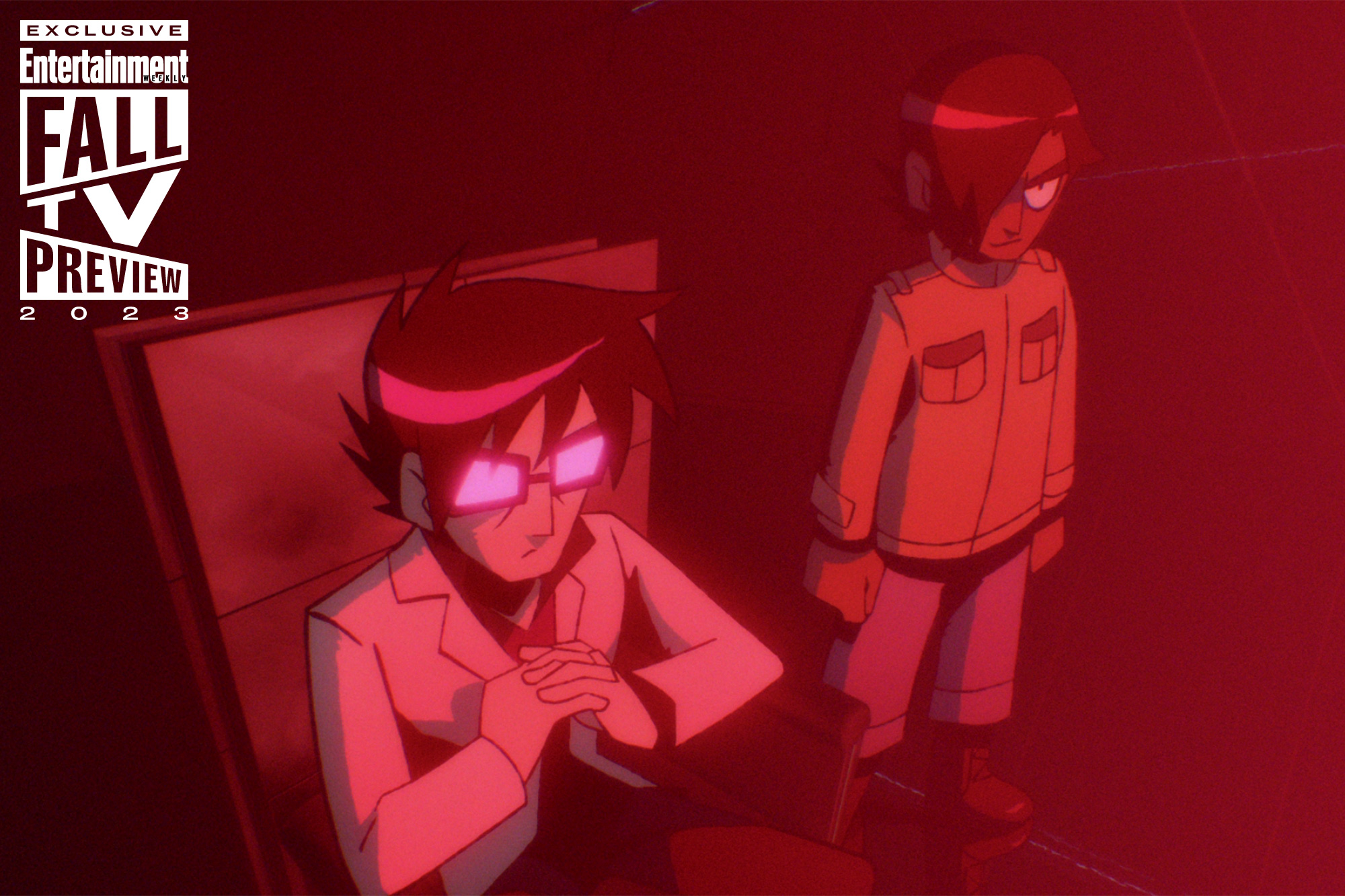 Scott Pilgrim Takes Off  (L to R) Jason Schwartzman as Gideon Graves and Satya Bhabha as Matthew Patel in Scott Pilgrim Takes Off . Cr. COURTESY OF NETFLIX © 2023