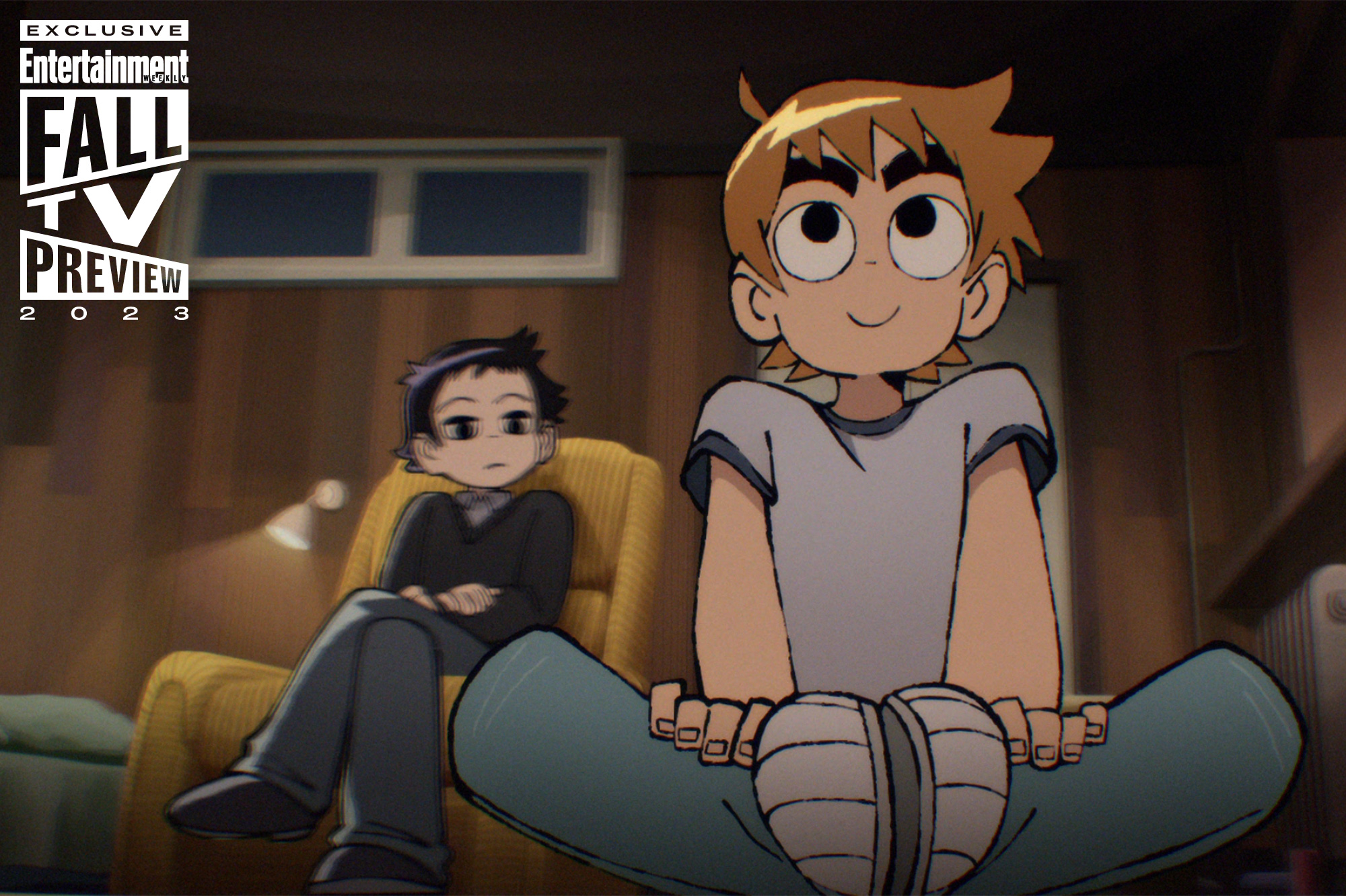Scott Pilgrim Takes Off  (L to R) Kieran Culkin as Wallace Wells and Michael Cera as Scott Pilgrim in Scott Pilgrim Takes Off . Cr. COURTESY OF NETFLIX © 2023