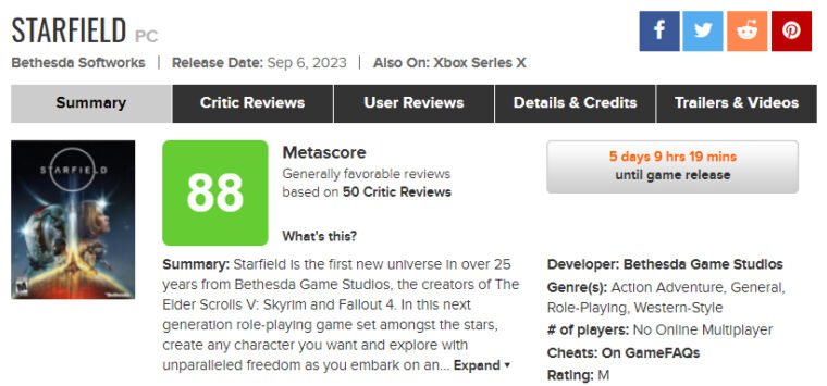 Starfield chega com grande nota no Metacritic