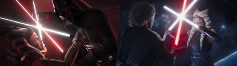 Imagens da luta entre Ahsoka e Darth Vader e Ahsoka e Anakin (LucasFilm/Reprodução)