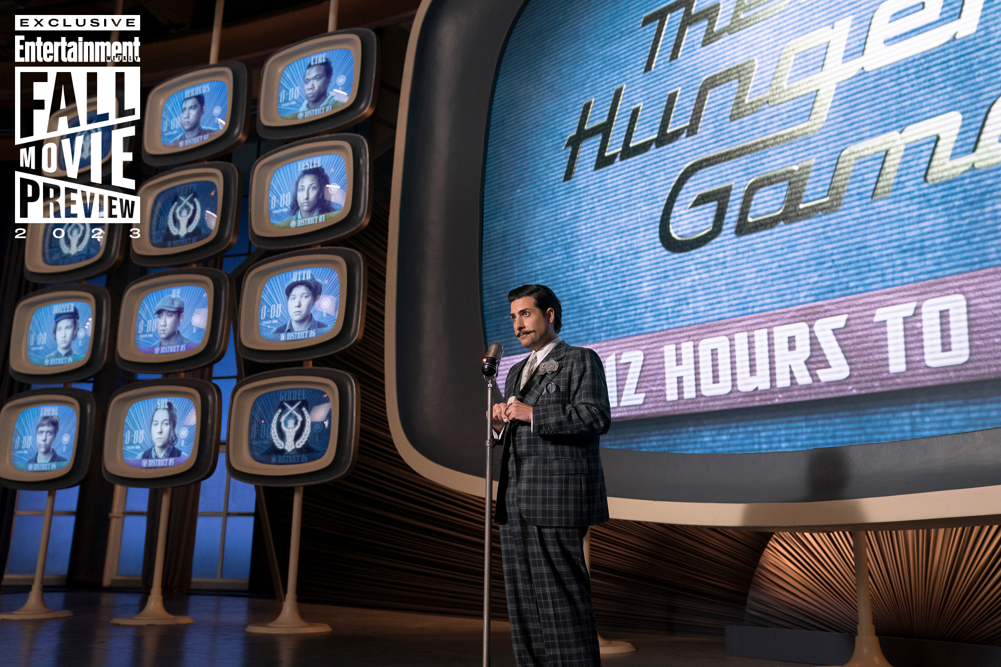 Jason Schwartzman as Lucretius 'Lucky' Flickerman in The Hunger Games: The Ballad of Songbirds and Snakes. Photo Credit: Murray Close