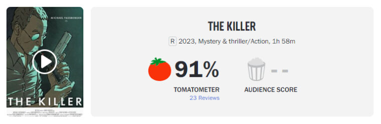 Captura de tela da aprovação de O Assassino no Rotten Tomatoes (Reprodução)