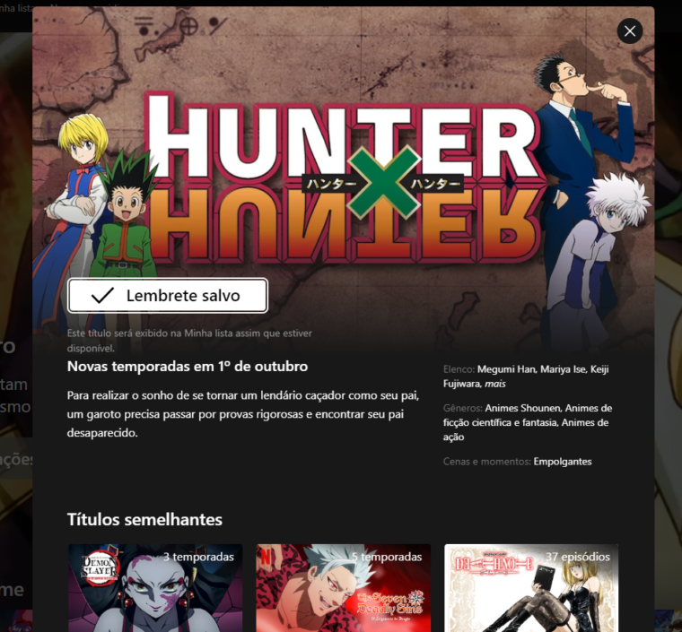 Hunter x Hunter (2011) chegará à Netflix Brasil em outubro