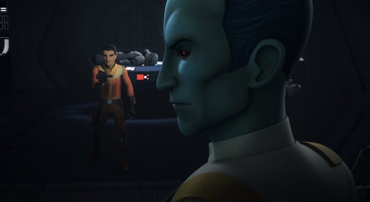 Ezra Bridger e o Grão Almirante Thrawn em cena do último episódio de Star Wars: Rebels (LucasFilm/Reprodução)