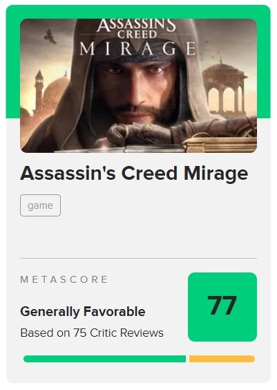 Despite hearing so much negative opinions on Mirage, the game has a 7.7  user score on Metacritic (774 ratings). : r/assassinscreed