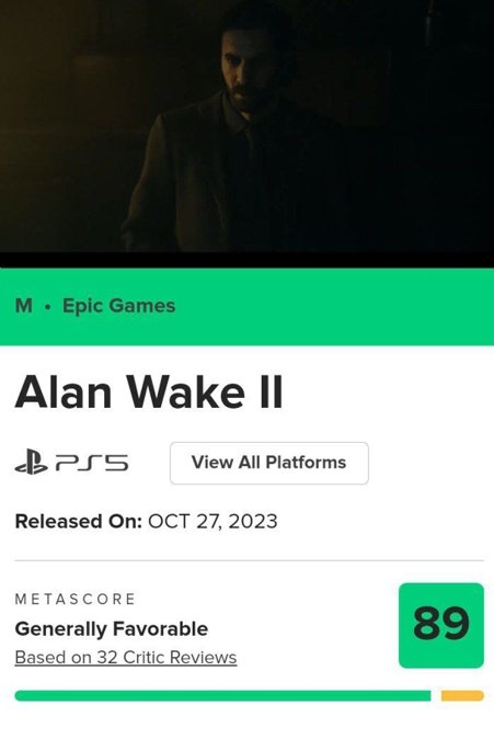Currently an 88 on Metacritic. You interested in Alan Wake 2? : r