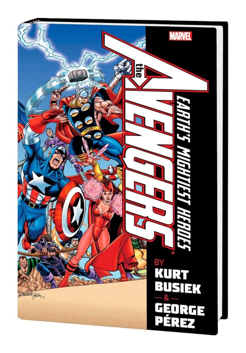 Capa da edição norte-americana do omnibus dos Vingadores por Kurt Busiek e George Pérez (Marvel/Divulgação)
