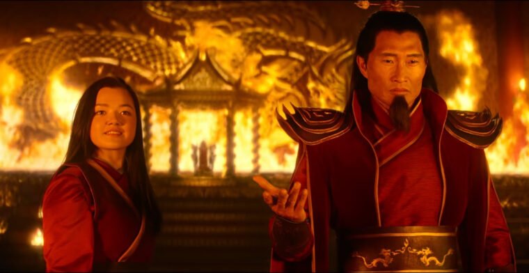 Azula e Senhor do Fogo Ozai, personagens com mais tempo de tela no live-action da Netflix (Divulgação)