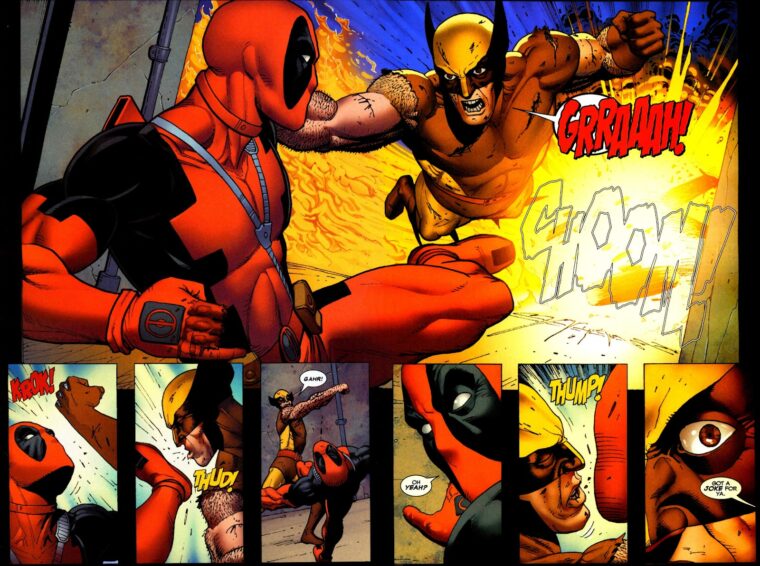 Deadpool e Wolverine em uma pancadaria franca nas páginas de Wolverine: Origins (Marvel/Reprodução)