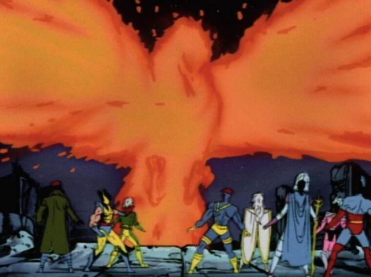 X-Men e Lilandra conversam com a Força Fênix na animação dos anos 1990 (Marvel/Reprodução)