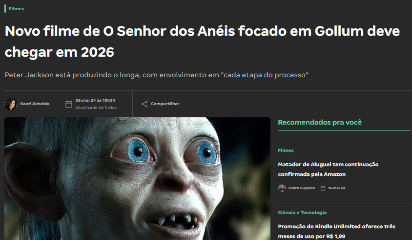 Novo Filme de O Senhor dos Anéis