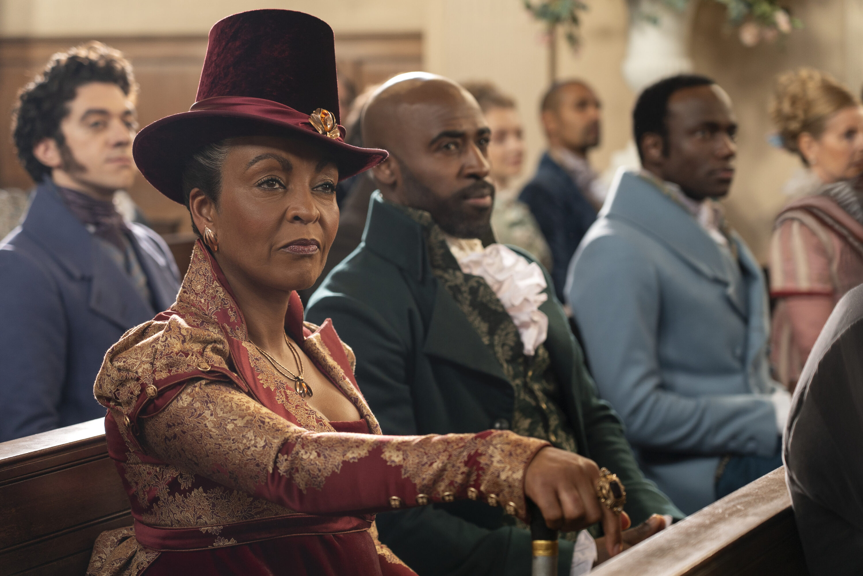Bridgerton. (L to R) Adjoa Andoh as Lady Agatha Danbury, Daniel Francis as Lord Anderson in episode 306 of Bridgerton. Cr. Liam Daniel/Netflix © 2024