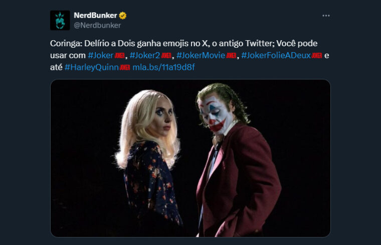 Captura de tela de uma publicação no X com os emojis de Coringa: Delírio a Dois (X/Reprodução)