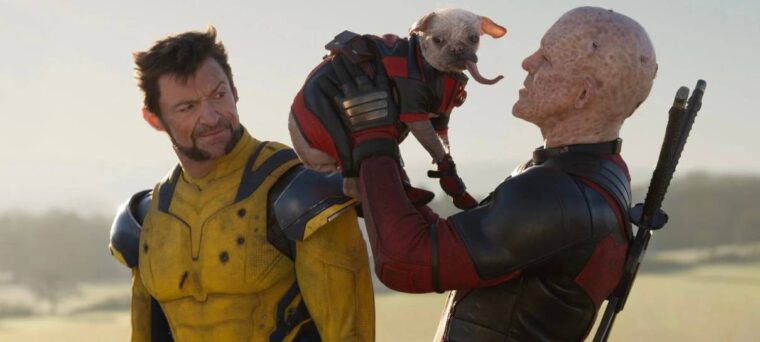 Wolverine, Dogpool e Deadpool em uma cena de Deadpook & Wolverine (Marvel Studios/Reprodução)