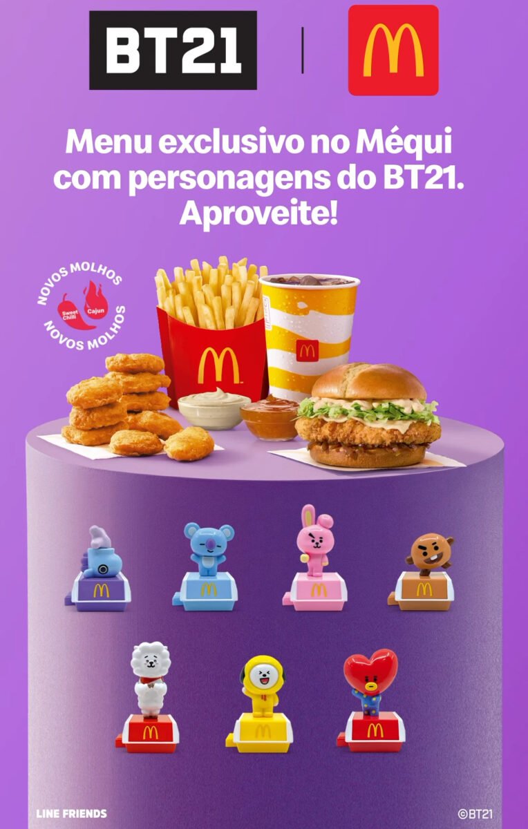 Brindes da colaboração do BT21, personagens inspirados no BTS, pelo McDonalds (Reprodução)