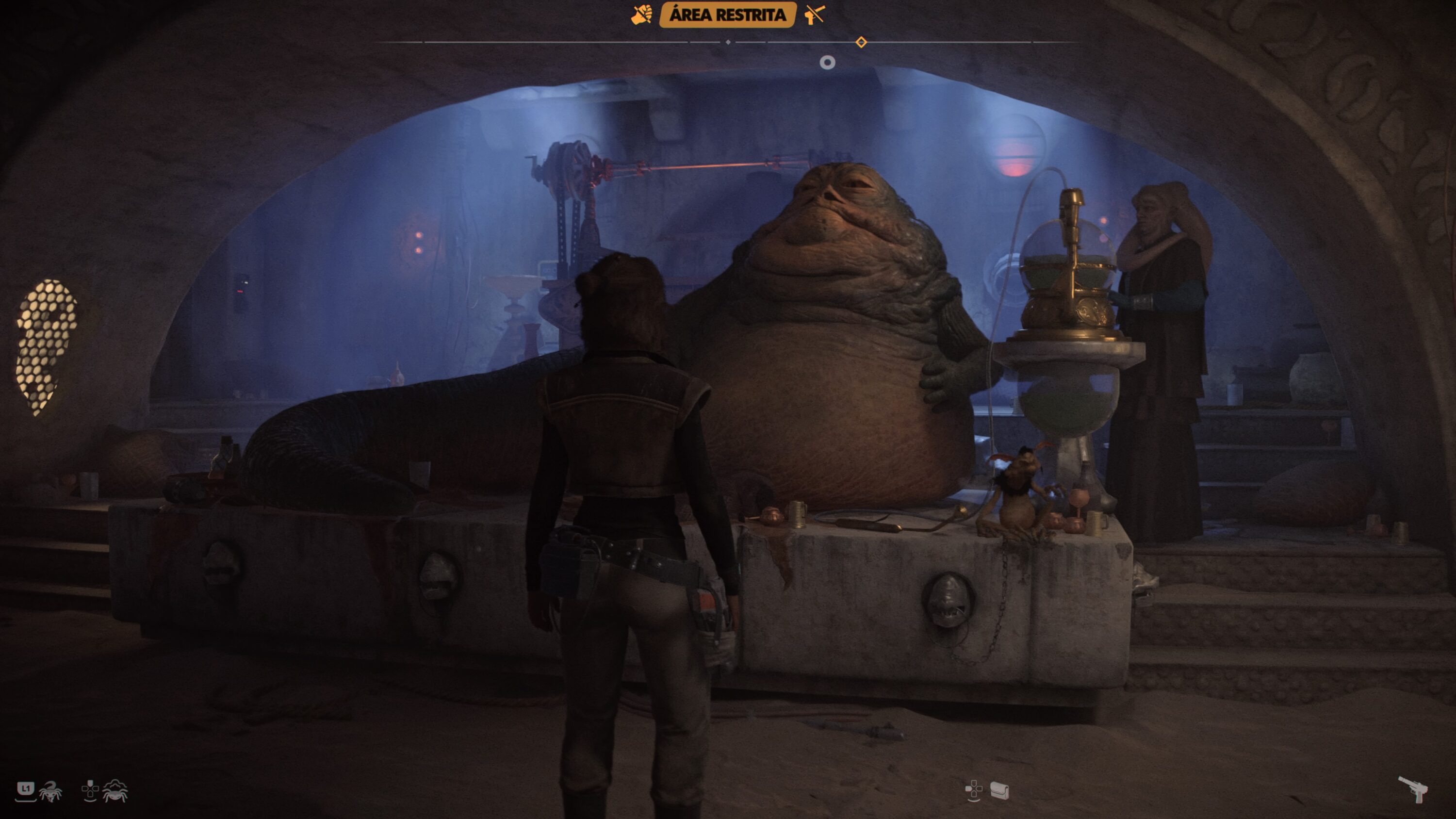 Jabba em gameplay de Star Wars Outlaws