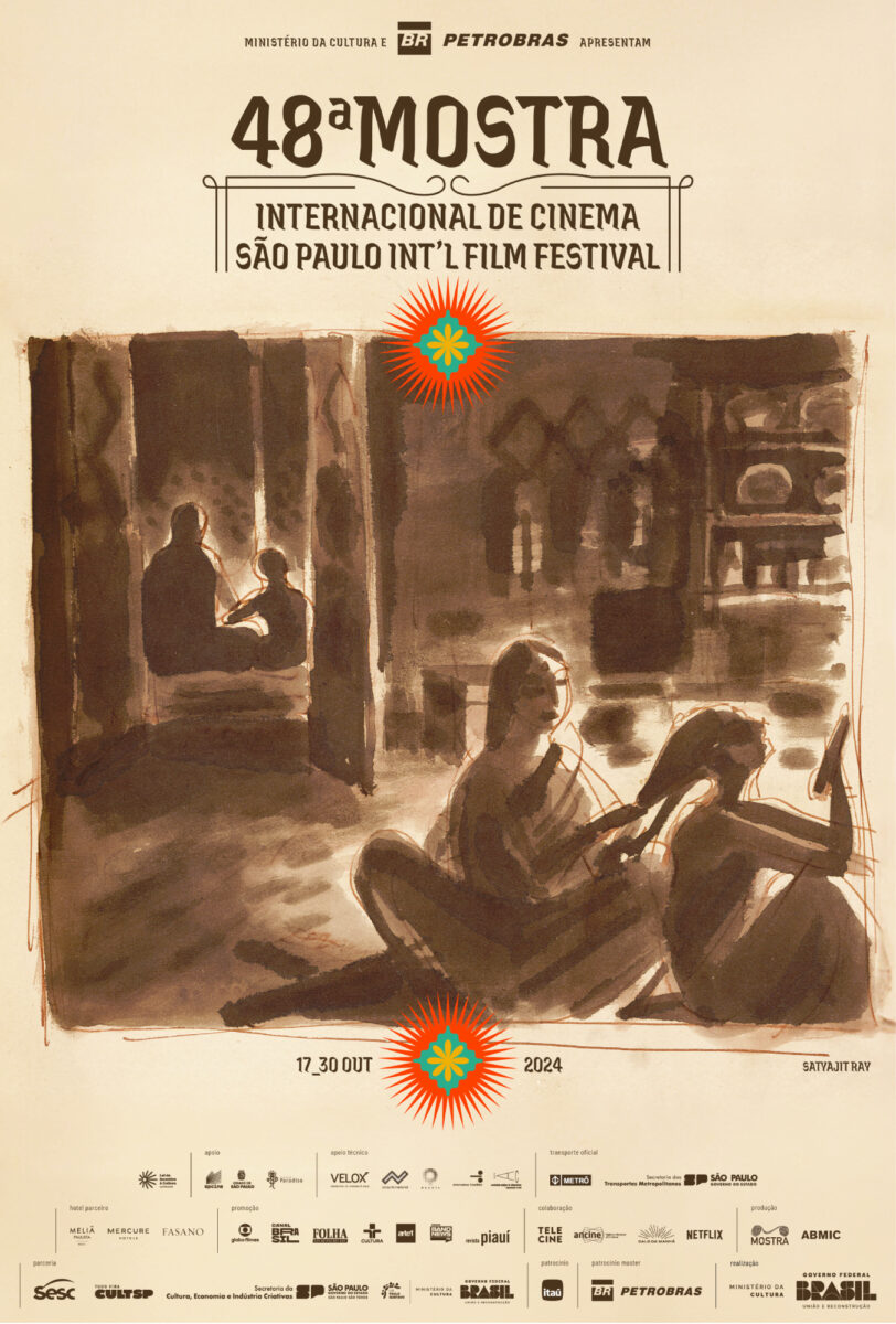 Cartaz da 48ª Mostra Internacional de Cinema em São Paulo com storyboard do filme A Canção da Estrada, de Satyajit Ray (Divulgação)