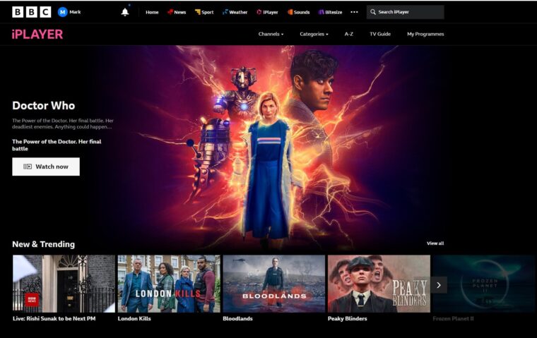 Tela do streaming BBC iPlayer