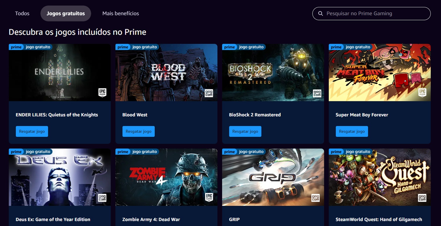 Site oficial do Prime Gaming