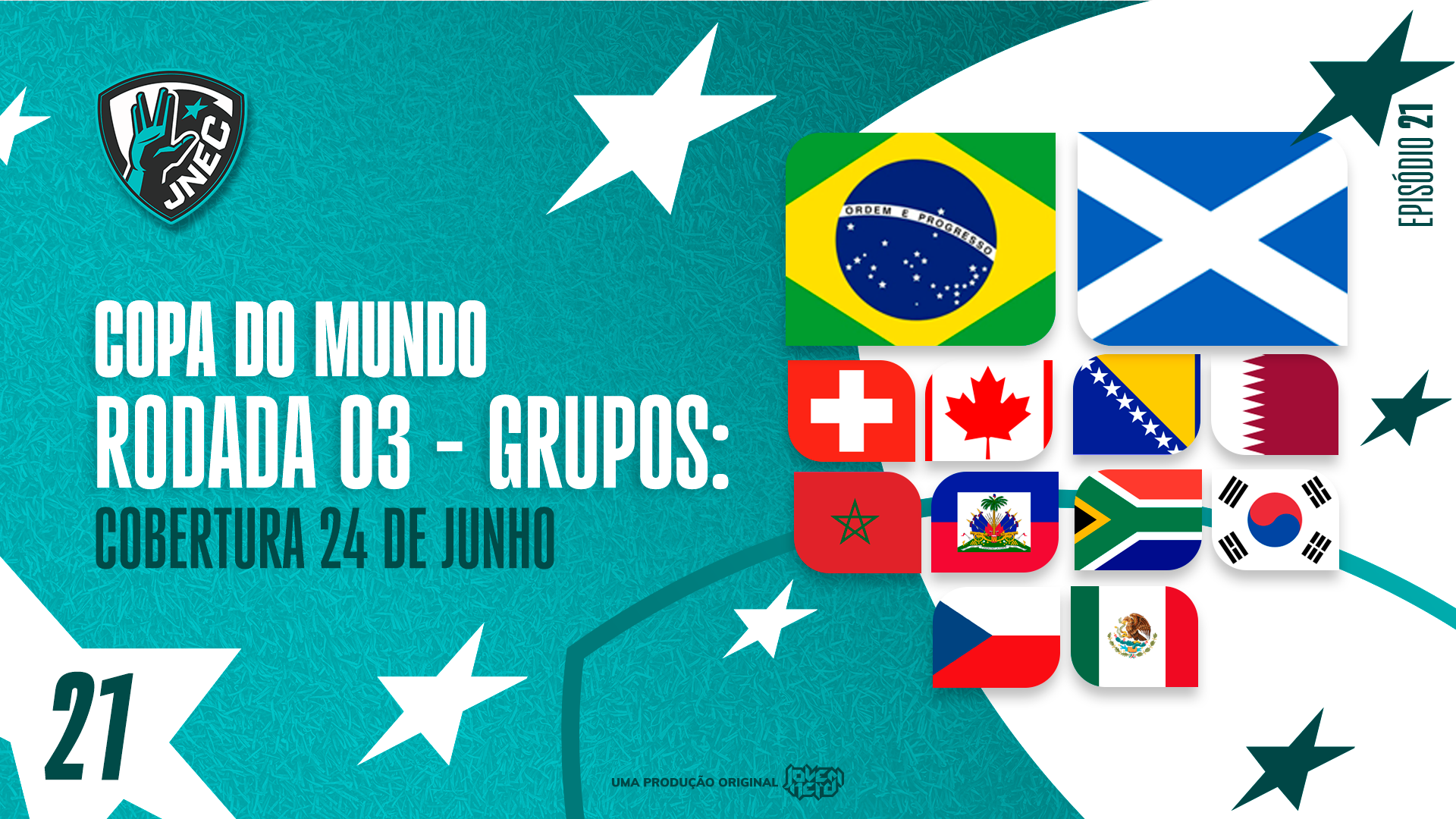 Capa do episódio DIA #14 DA COPA 2026: 24 DE JUNHO – VINI JR BAILA E O BRASIL ATROPELA A ESCÓCIA | JNEC 21